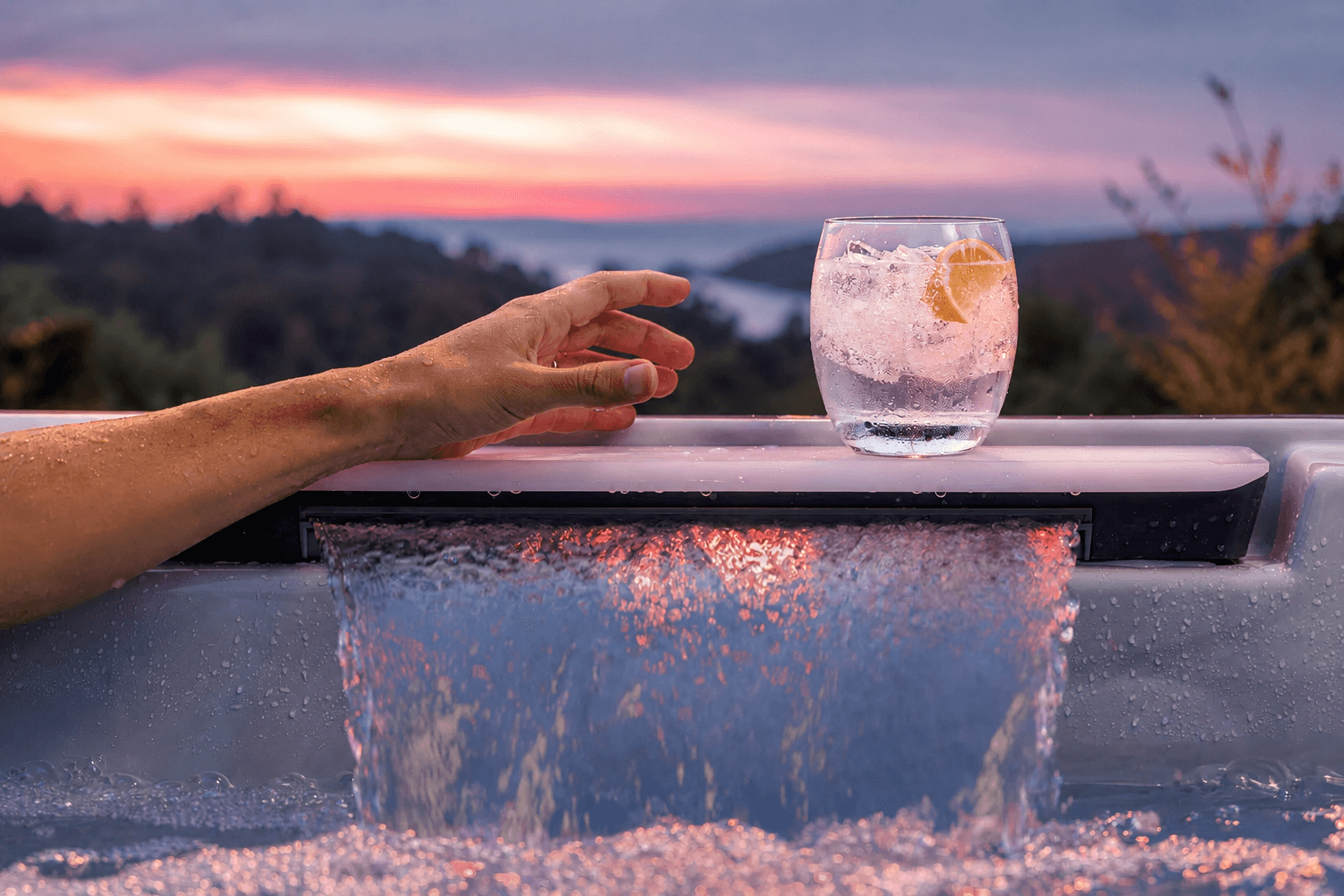 Cocktail by the hot tub at evening
